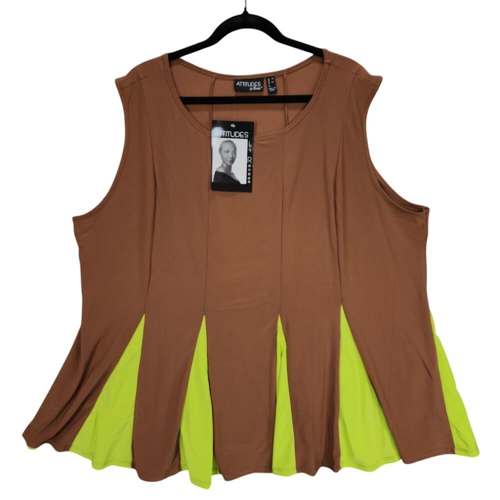 Attitudes‎ by Renee 3X Women Brown Lime Green Peplum Hem Stretch Slinky Knit NEW